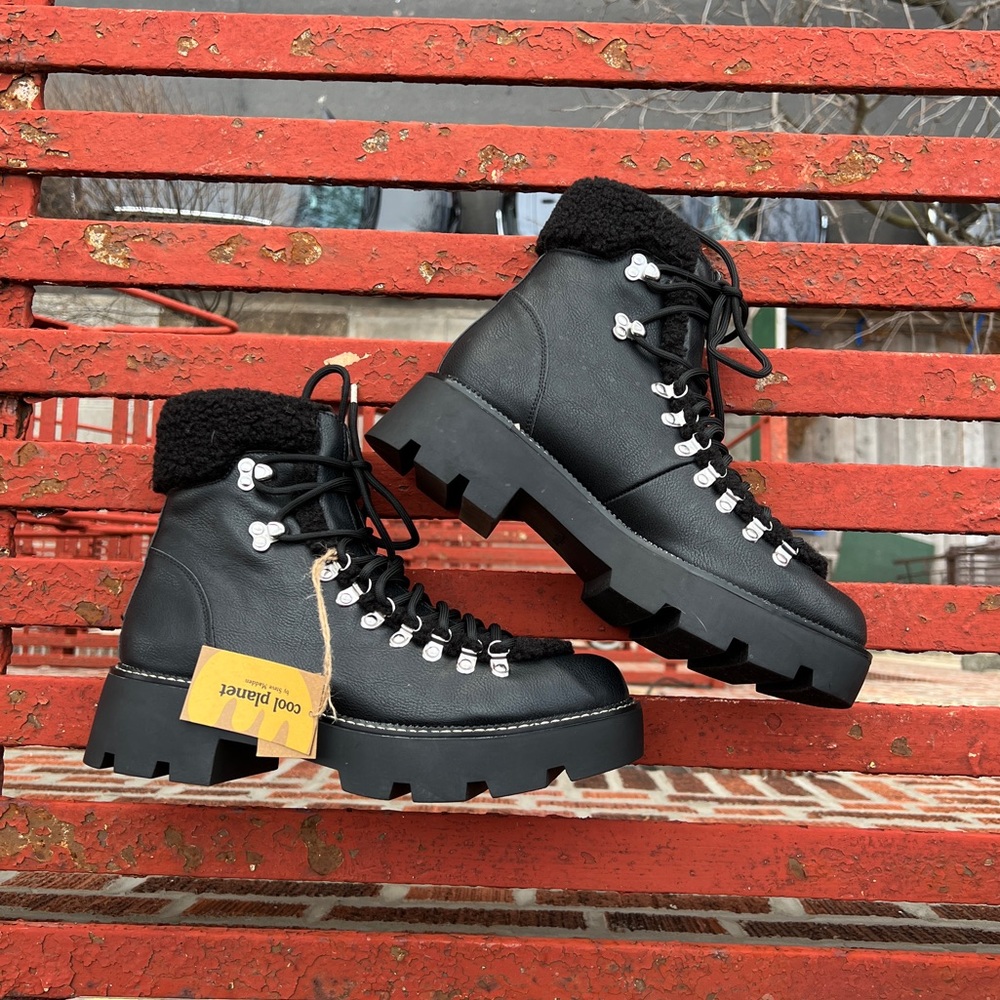 Cool Planet By Steve Madden Cyclonee Boot Black Recycled Hiker Ankle Booties 8